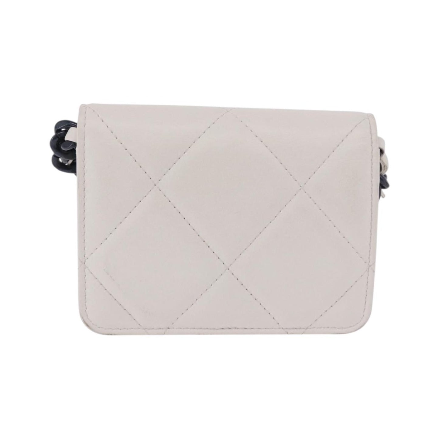 Chanel 19 Flap Coin Purse Belt Quilted Lambskin, White, Leather, Clutch