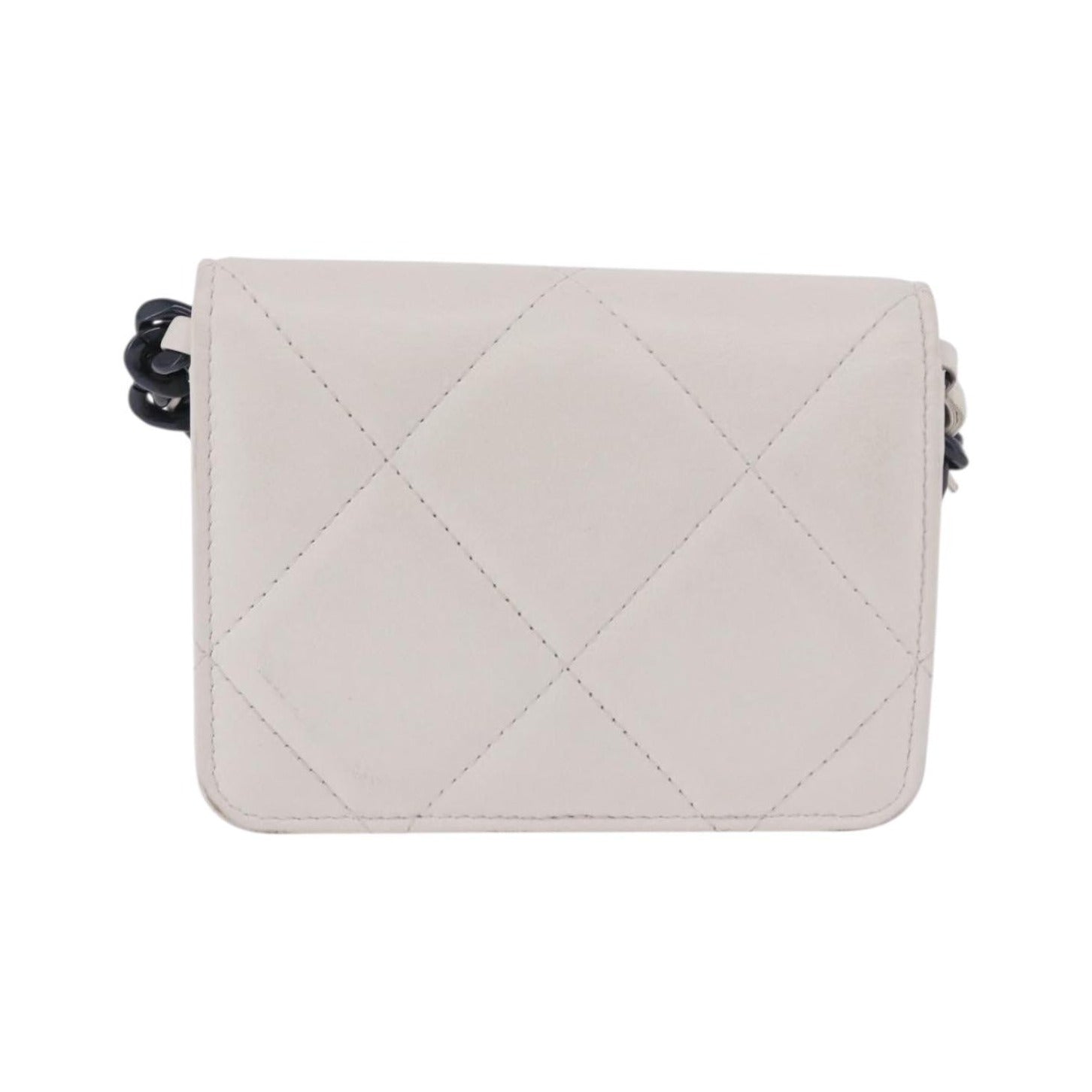 Chanel 19 Flap Coin Purse Belt Quilted Lambskin, White, Leather, Clutch