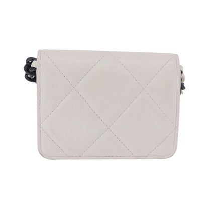 Chanel 19 Flap Coin Purse Belt Quilted Lambskin, White, Leather, Clutch