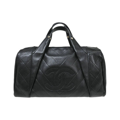 Chanel All Day Long Bowler Chevron Leather, Black, Leather, Tote Bag