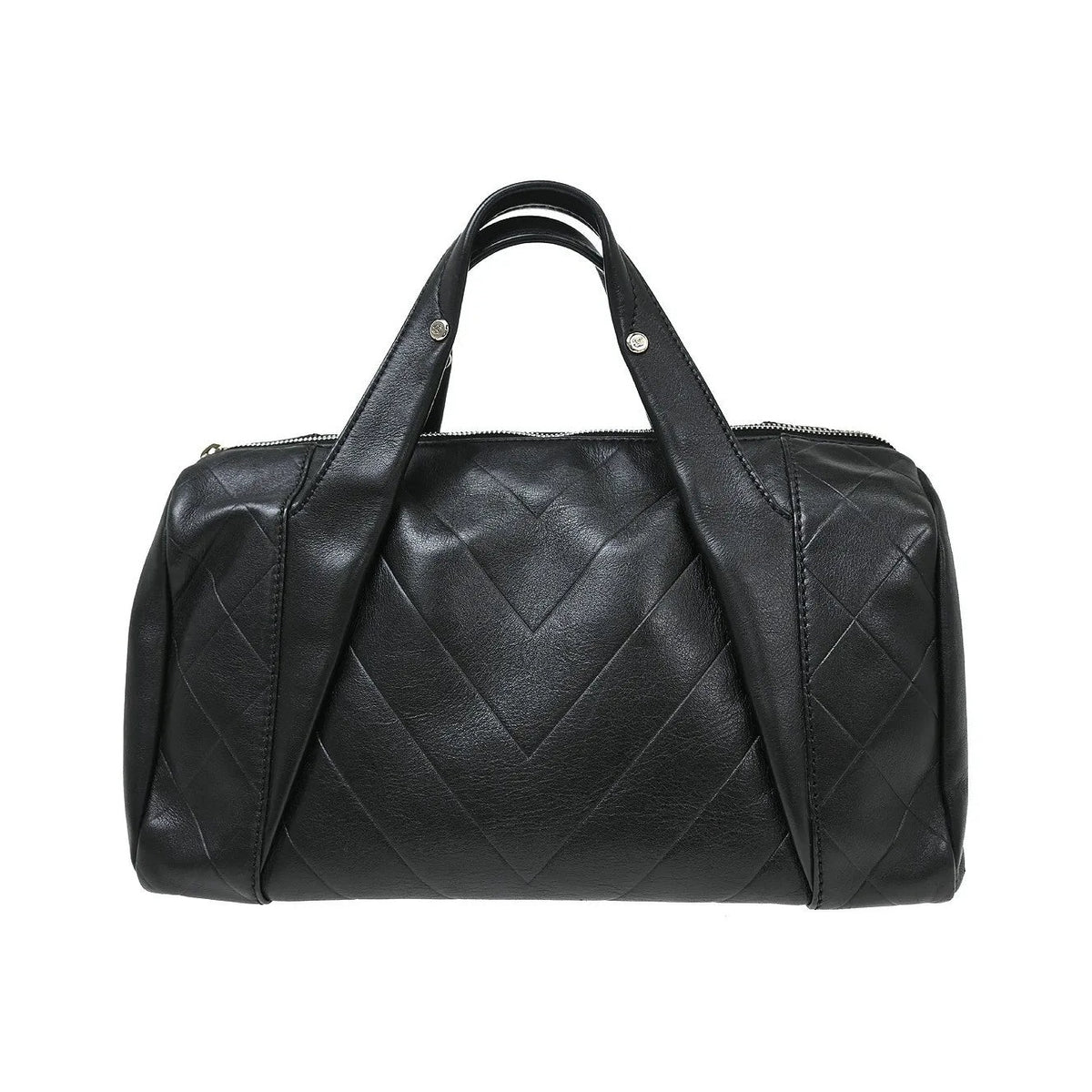 Chanel All Day Long Bowler Chevron Leather, Black, Leather, Tote Bag