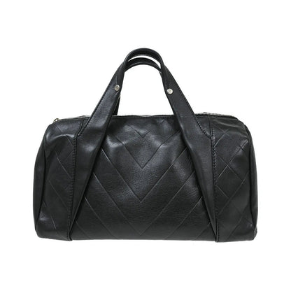 Chanel All Day Long Bowler Chevron Leather, Black, Leather, Tote Bag
