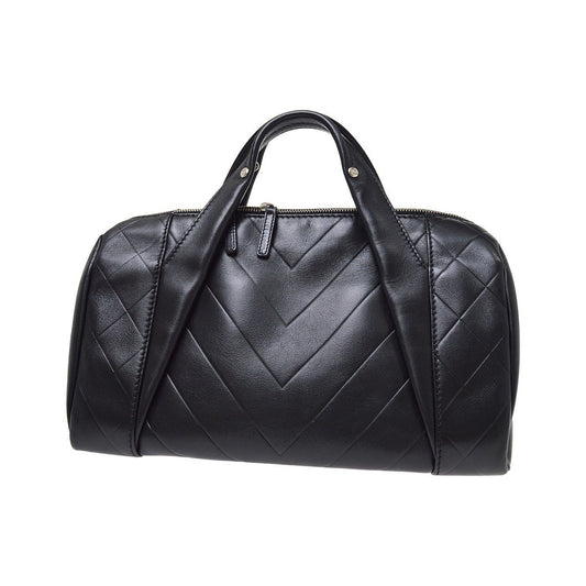 Chanel All Day Long Bowler Chevron Leather, Black, Leather, Tote Bag