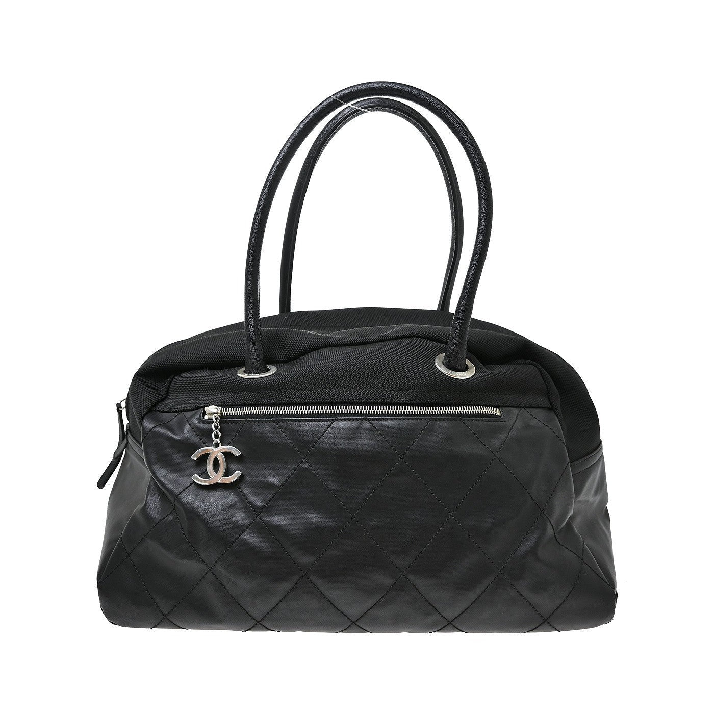 Chanel Biarritz Duffle Quilted Canvas, Black, Canvas, Tote Bag