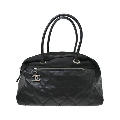 Chanel Biarritz Duffle Quilted Canvas, Black, Canvas, Tote Bag