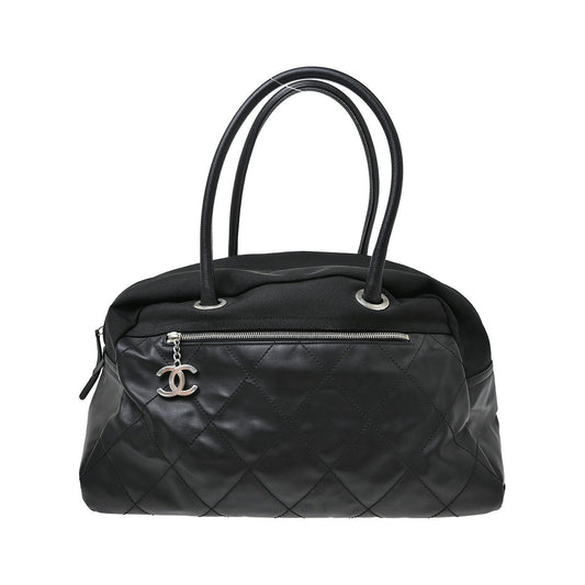 Chanel Biarritz Duffle Quilted Canvas, Black, Canvas, Tote Bag