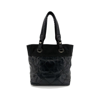 Chanel Biarritz Quilted Coated Canvas, Black, Canvas, Tote Bag