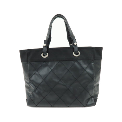 Chanel Biarritz Quilted Coated Canvas, Black, Leather, Tote Bag
