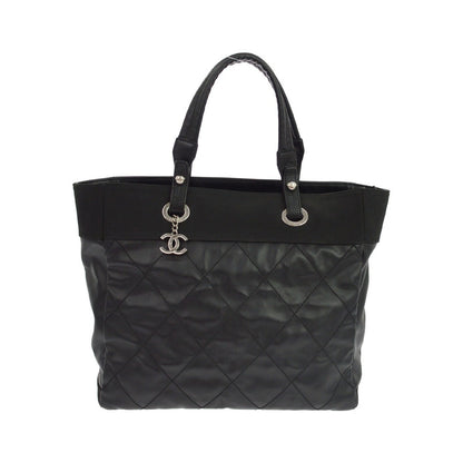 Chanel Biarritz Quilted Coated Canvas, Black, Canvas, Tote Bag