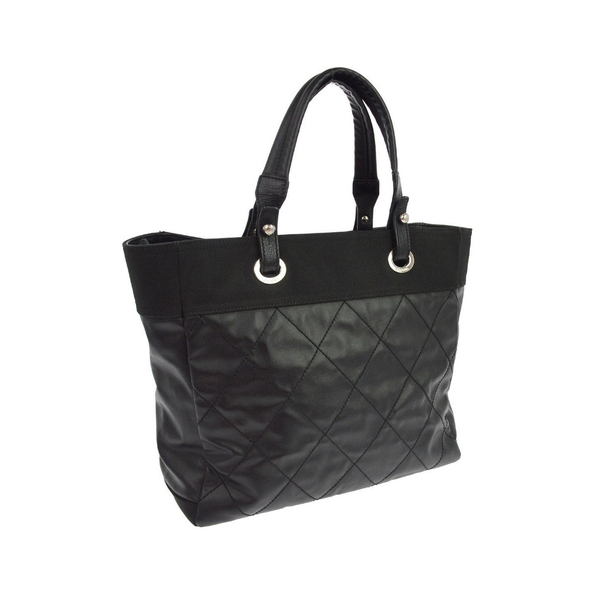 Chanel Biarritz Quilted Coated Canvas, Black, Canvas, Tote Bag