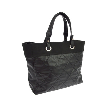 Chanel Biarritz Quilted Coated Canvas, Black, Canvas, Tote Bag