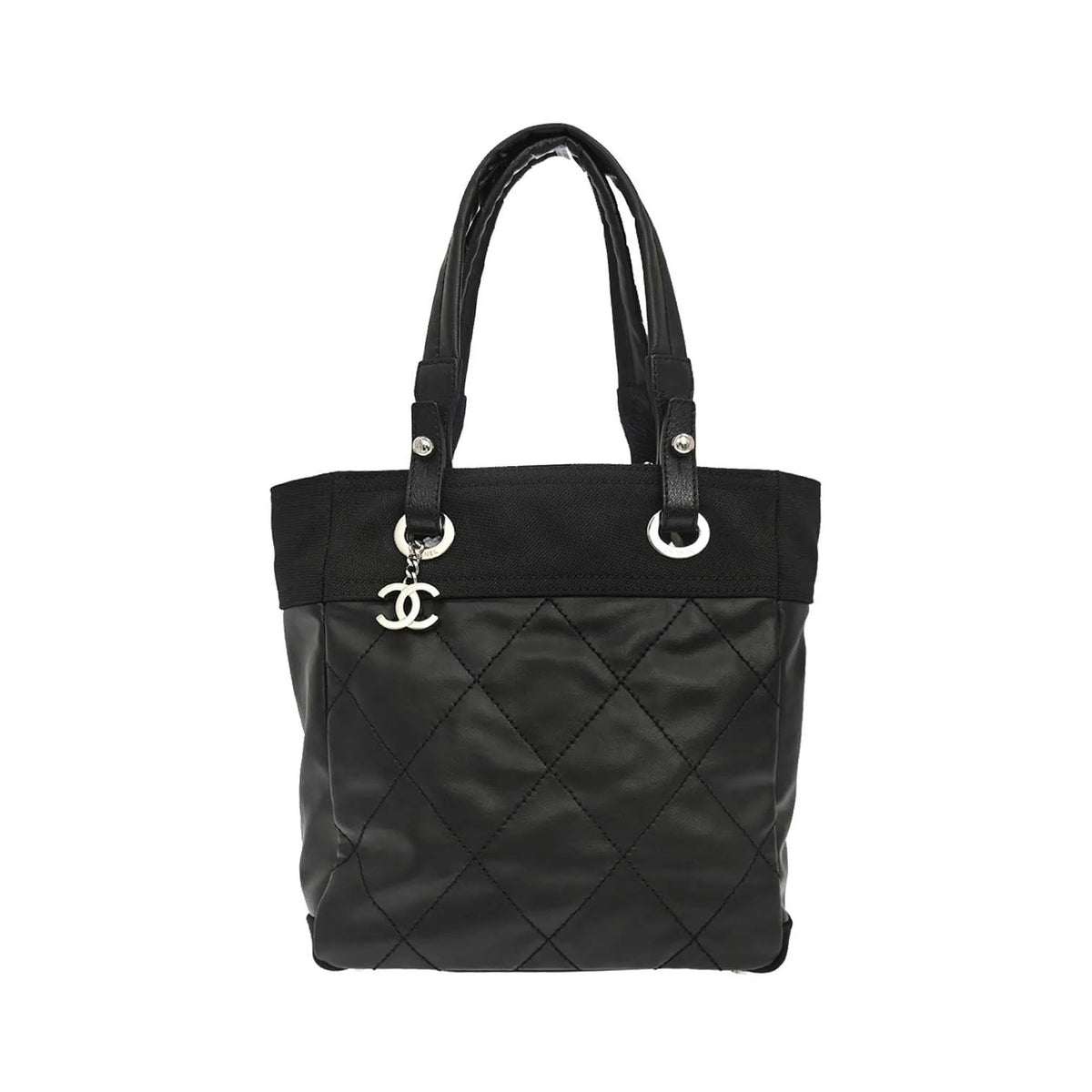 Chanel Biarritz Tote Quilted Coated Canvas, Black, Canvas, Tote Bag