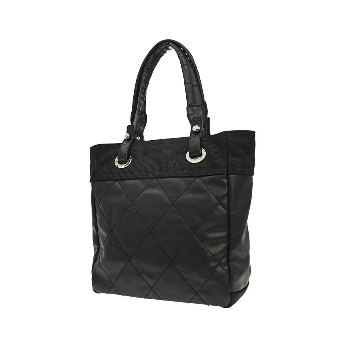 Chanel Biarritz Tote Quilted Coated Canvas, Black, Canvas, Tote Bag