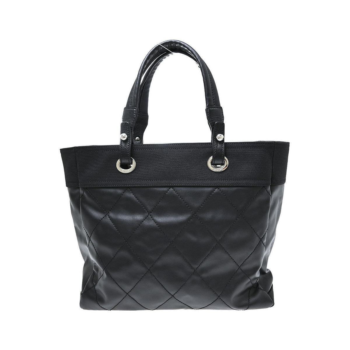Chanel Biarritz Tote Quilted Coated Canvas, Black, Canvas, Tote Bag
