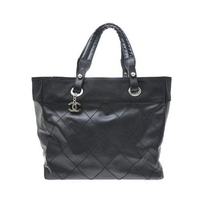 Chanel Biarritz Tote Quilted Coated Canvas, Black, Canvas, Tote Bag