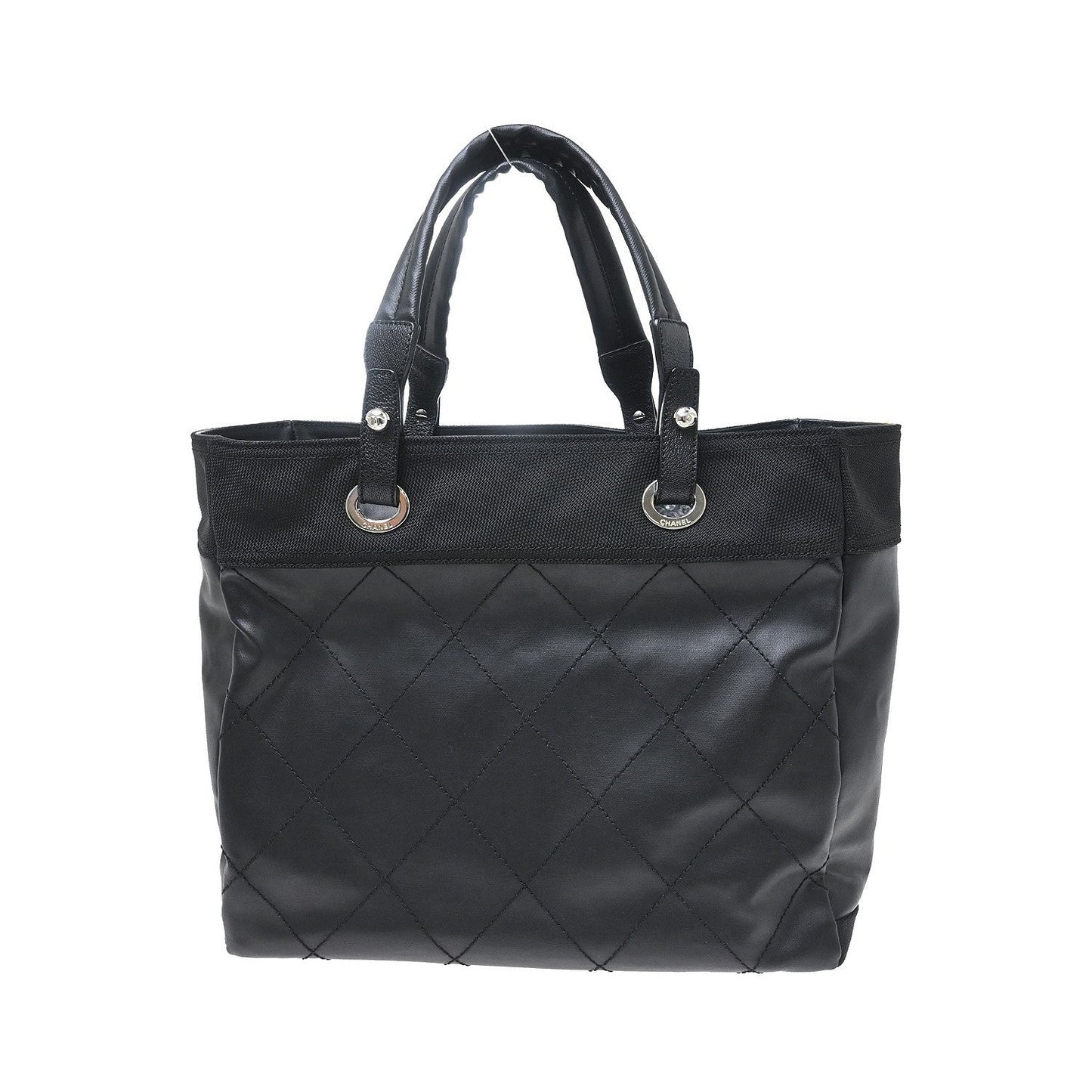 Chanel Biarritz Tote Quilted Coated Canvas, Black, Canvas, Tote Bag