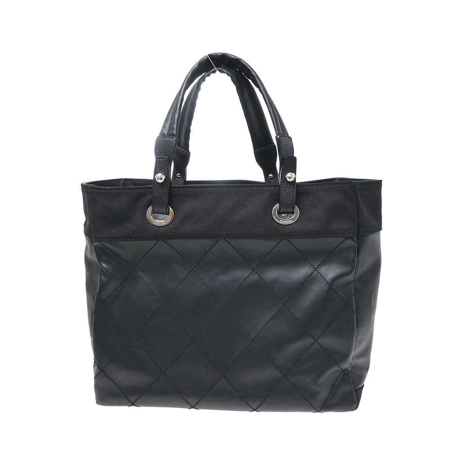 Chanel Biarritz Tote Quilted Coated Canvas, Black, Canvas, Tote Bag