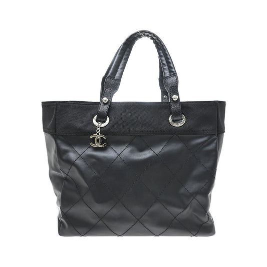Chanel Biarritz Tote Quilted Coated Canvas, Black, Canvas, Tote Bag