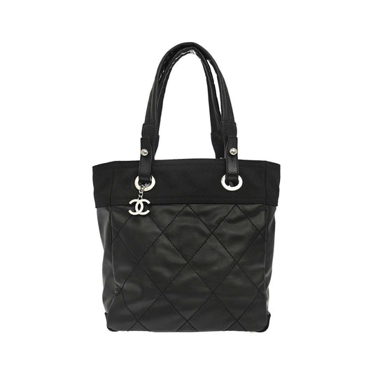Chanel Biarritz Tote Quilted Coated Canvas, Black, Canvas, Tote Bag