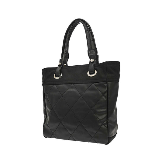Chanel Biarritz Tote Quilted Coated Canvas, Black, Canvas, Tote Bag