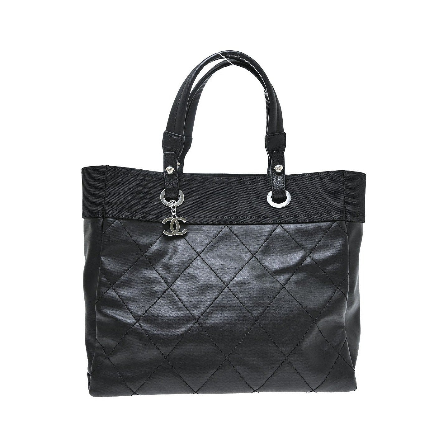 Chanel Biarritz Tote Quilted Coated Canvas, Black, Canvas, Tote Bag