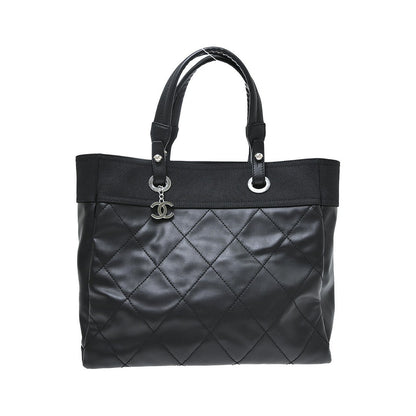 Chanel Biarritz Tote Quilted Coated Canvas, Black, Canvas, Tote Bag