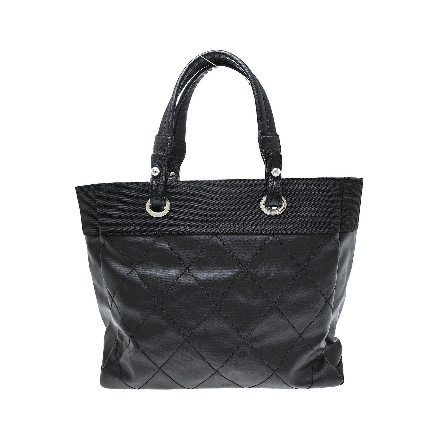 Chanel Biarritz Tote Quilted Coated Canvas, Black, Canvas, Tote Bag