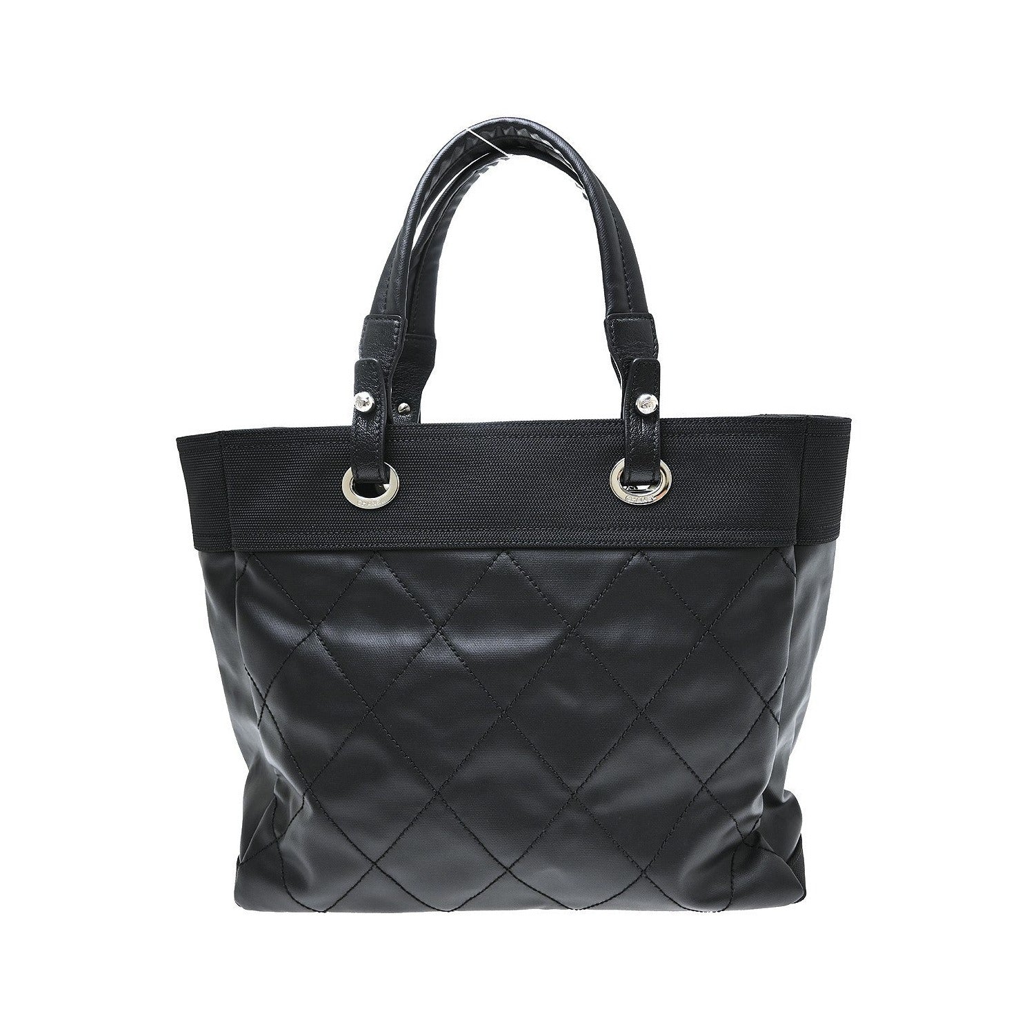 Chanel Biarritz Tote Quilted Coated Canvas, Black, Canvas, Tote Bag