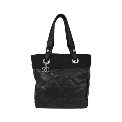 Chanel Biarritz Tote Quilted Coated Canvas, Black, Canvas, Tote Bag