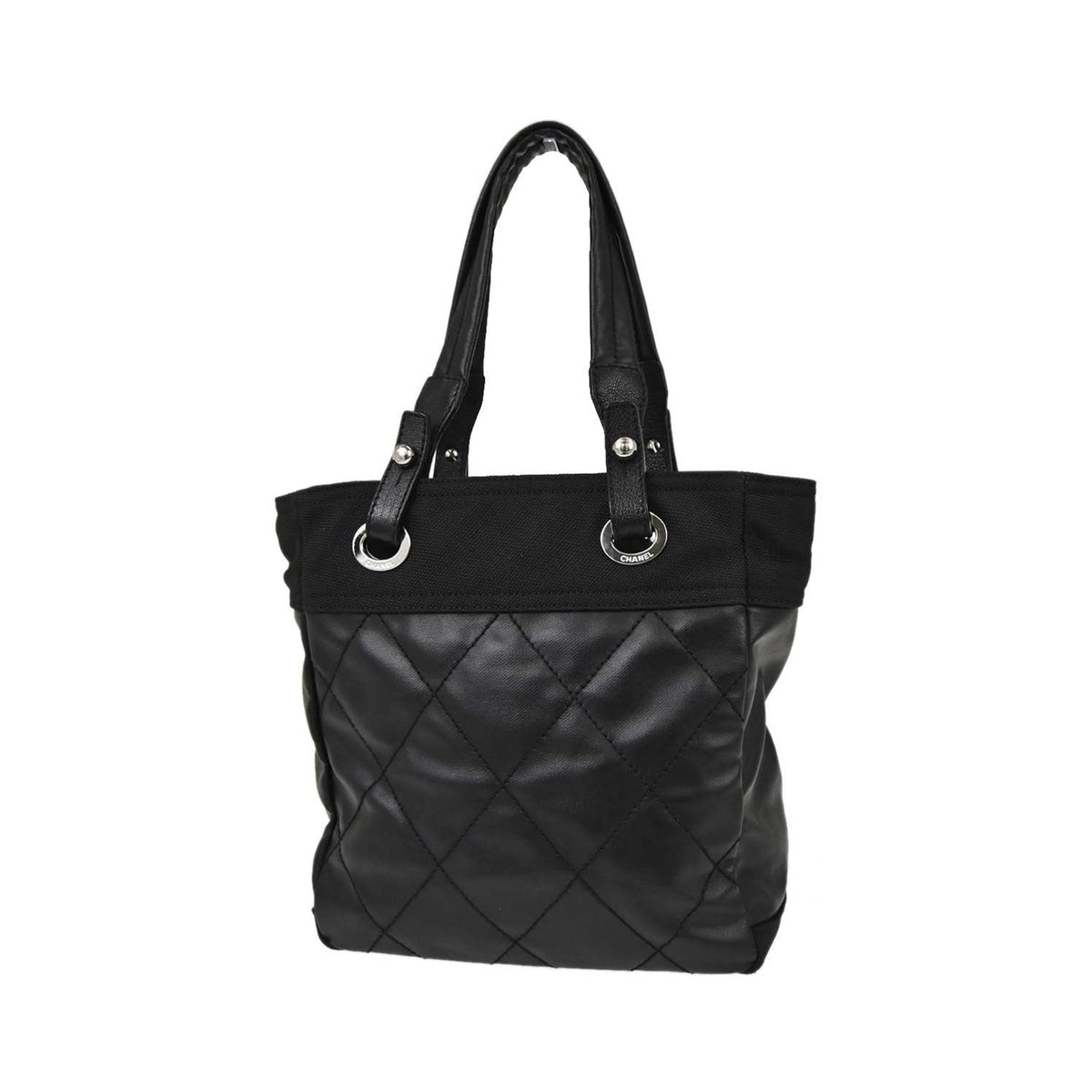 Chanel Biarritz Tote Quilted Coated Canvas, Black, Canvas, Tote Bag