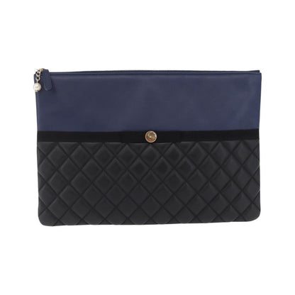 Chanel Bicolor Boy O Case Clutch Lambskin, Black, Leather, Clutch
