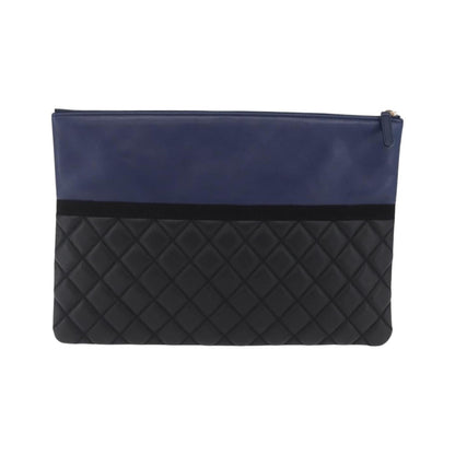 Chanel Bicolor Boy O Case Clutch Lambskin, Black, Leather, Clutch