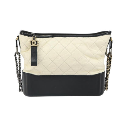 Chanel Bicolor Gabrielle Hobo Quilted Aged Calfskin, White, Leather, Shoulder Bag