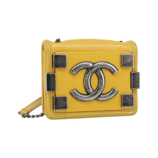 Chanel Boy Brick Flap Lambskin and Plexiglass, Yellow, Leather, Clutch