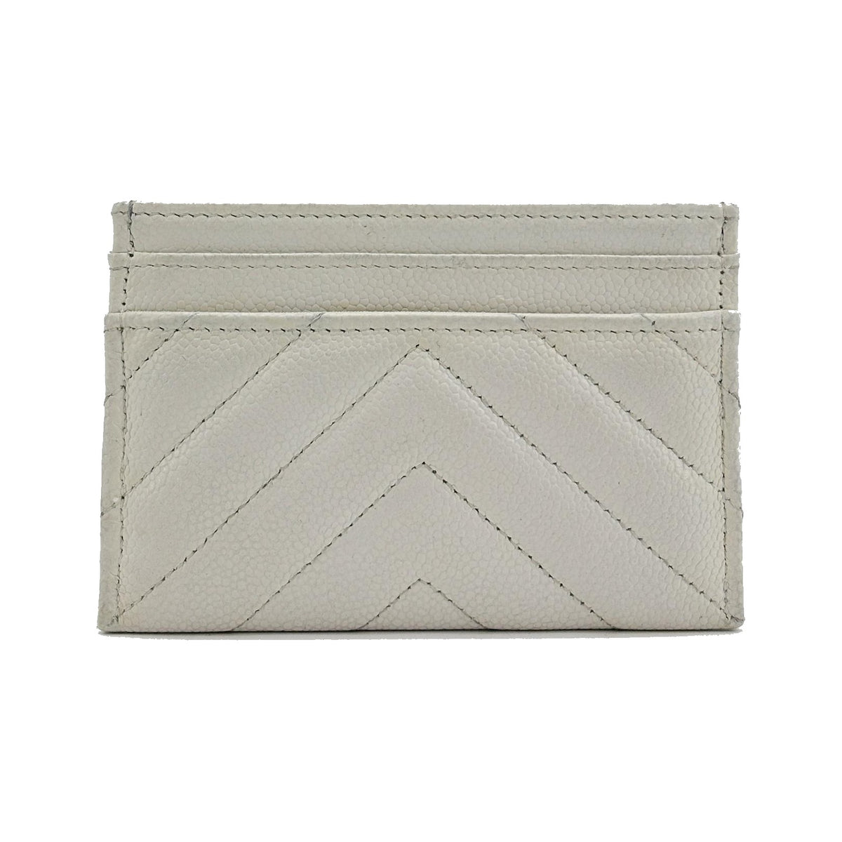 Chanel Boy Card Holder Chevron Caviar, White, Leather, Card Holder