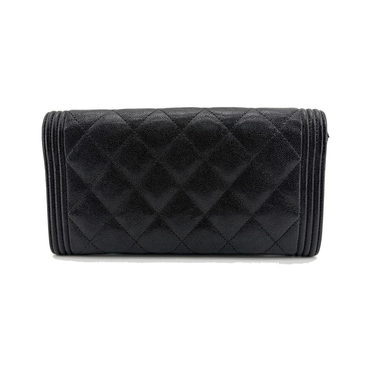 Chanel Boy Flap Quilted Caviar, Black, Leather, Wallet