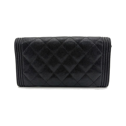 Chanel Boy Flap Quilted Caviar, Black, Leather, Wallet