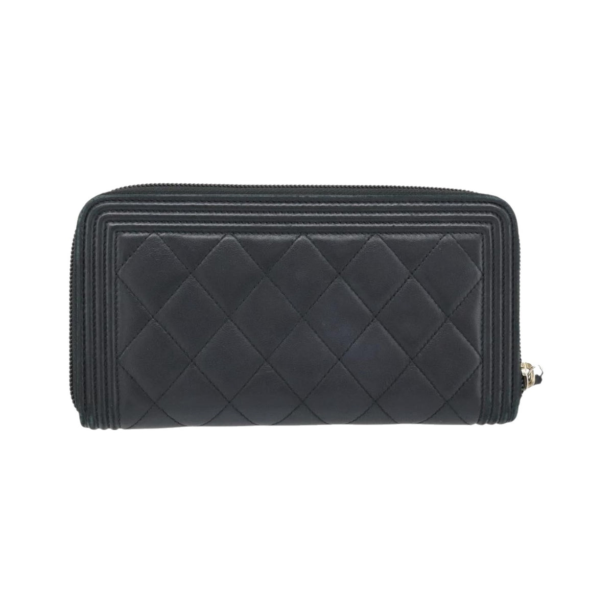 Chanel Boy Zip Around Organizer Quilted Lambskin, Black, Leather, Wallet