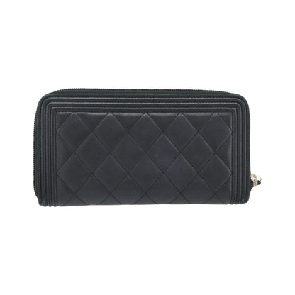 Chanel Boy Zip Around Organizer Quilted Lambskin, Black, Leather, Wallet