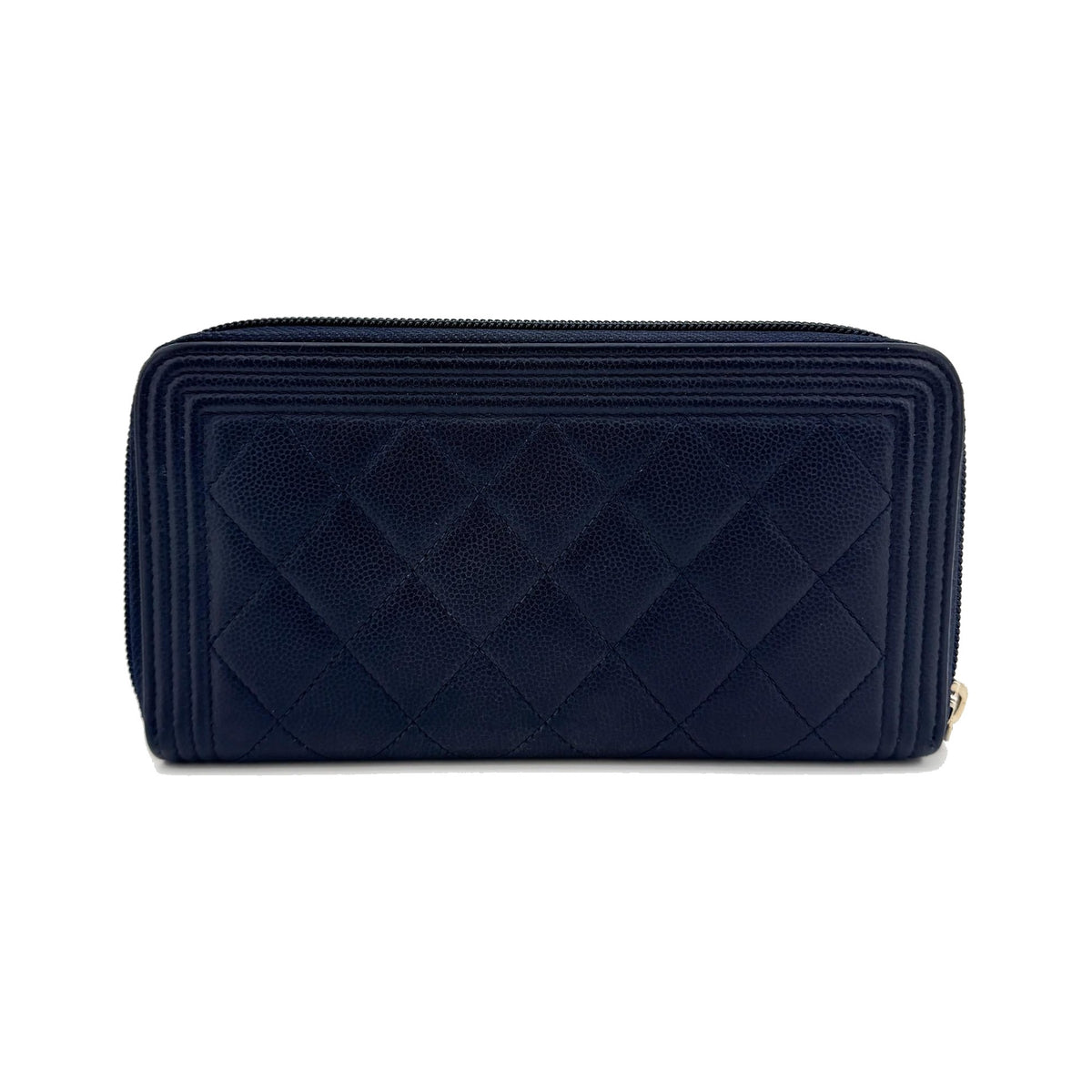 Chanel Boy Zip Around Quilted Caviar, Black, Leather, Wallet