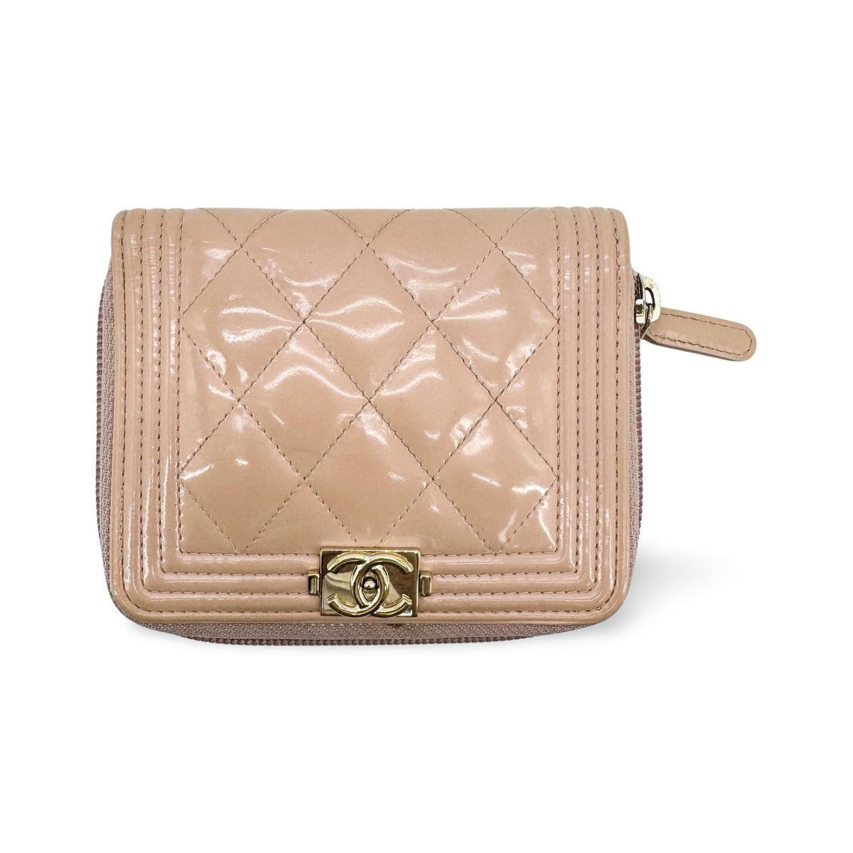 Chanel Boy Zip Around Quilted Patent, Pink, Patent Leather, Wallet