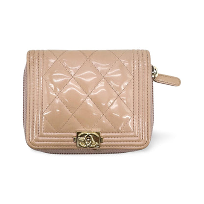 Chanel Boy Zip Around Quilted Patent, Pink, Patent Leather, Wallet
