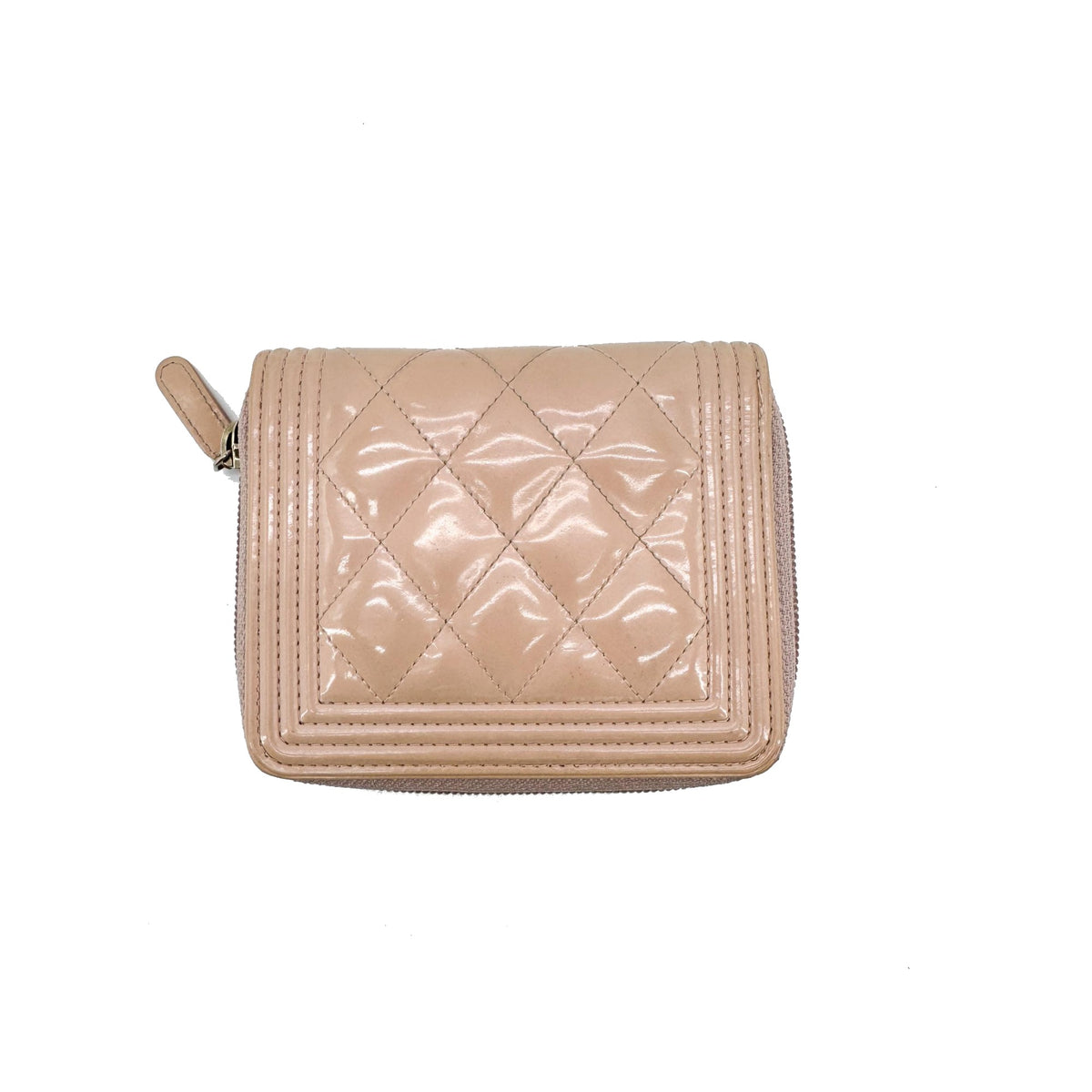Chanel Boy Zip Around Quilted Patent, Pink, Patent Leather, Wallet