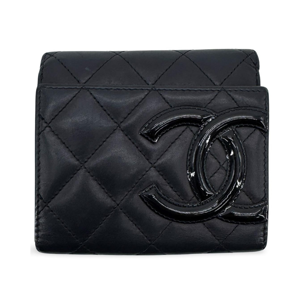 Chanel Cambon Trifold Quilted Lambskin, Black, Leather, Wallet