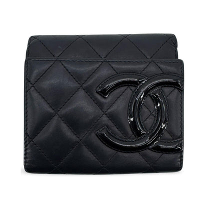 Chanel Cambon Trifold Quilted Lambskin, Black, Leather, Wallet