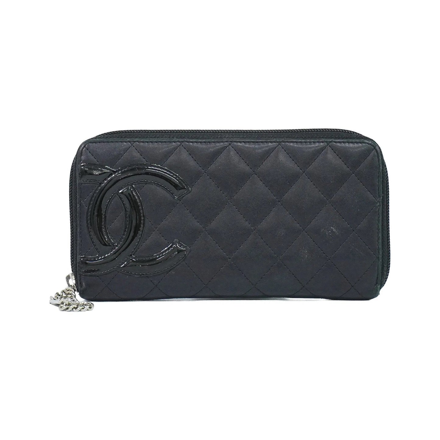 Chanel Cambon Zip Around Quilted Lambskin, Black, Leather, Wallet