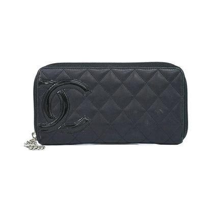 Chanel Cambon Zip Around Quilted Lambskin, Black, Leather, Wallet