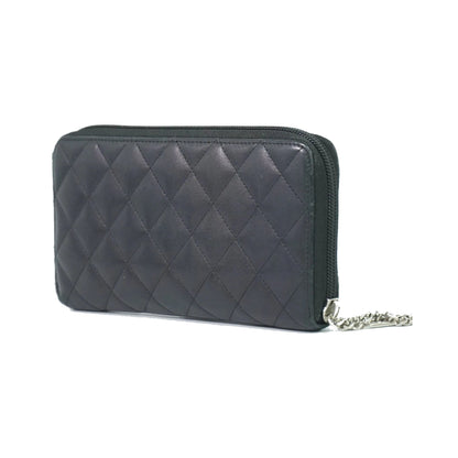 Chanel Cambon Zip Around Quilted Lambskin, Black, Leather, Wallet