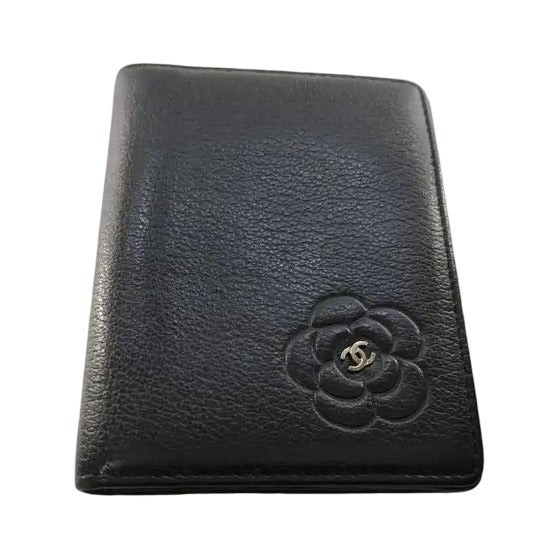 Chanel Camellia Card Case Studded Camellia Lambskin, Black, Calfskin, Card Holder