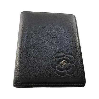 Chanel Camellia Card Case Studded Camellia Lambskin, Black, Calfskin, Card Holder